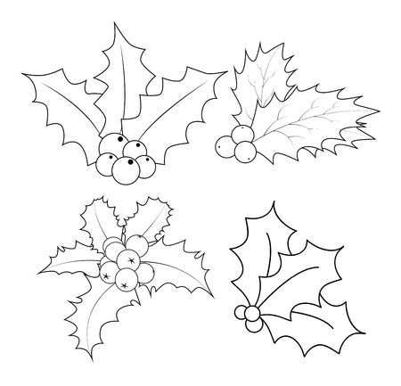 Holly berry silhouette, Christmas leaves and fruits icon, symbol, design. Winter vector illustration isolated on white background.のイラスト素材