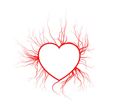 human veins with heart, red love blood vessels valentine design. Vector illustration isolated on white backgroundのイラスト素材