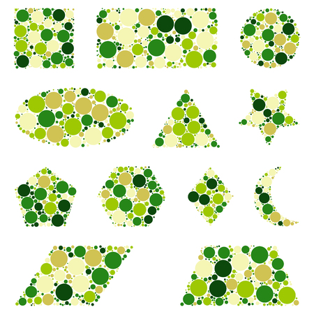 Green geometric figures dotted set isolated on white backgroundのイラスト素材