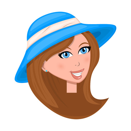 Woman face with hat isolated on white backgroundのイラスト素材