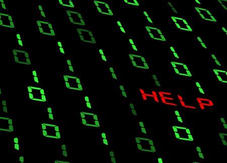 Binary background with help sign on black background