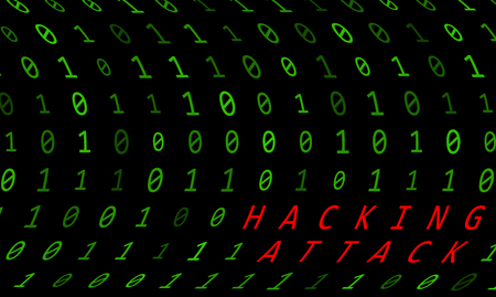 Binary background with hacking attack sign on black background