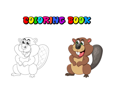 Cartoon beaver coloring book isolated on white backgroundのイラスト素材