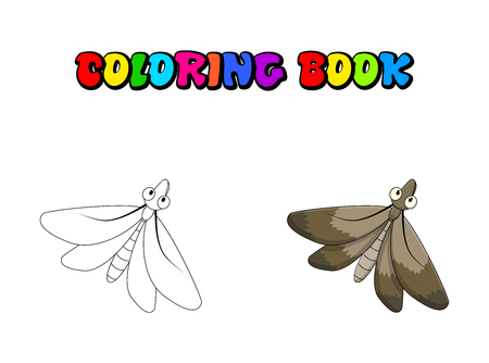 Cartoon moth coloring book insect isolated on white backgroundのイラスト素材