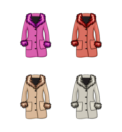 Cartoon fur winter coat set isolated on white backgroundのイラスト素材