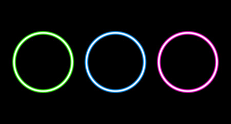 Retro neon circle set isolated on black backgroundのイラスト素材