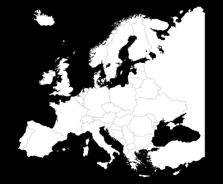 Map of Europe silhouette with country borders isolate on blackのイラスト素材