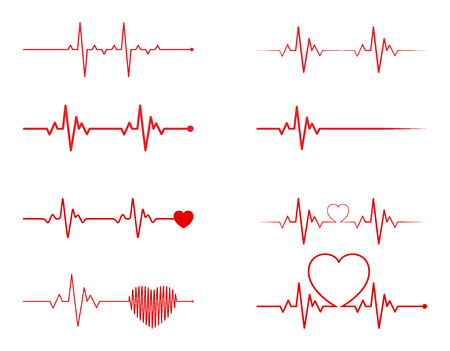 heart rhythm set, Electrocardiogram, ECG - EKG signal, Heart Beat pulse line concept design isolated on white backgroundのイラスト素材