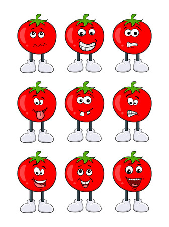 Funny tomato character set cartoon design isolated on white backgroundのイラスト素材