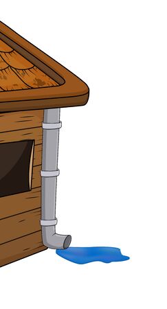 house with gutter roof with rain puddle cartoon illustration isolated on white backgroundのイラスト素材