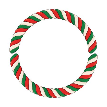 candy cane circle frame isolated on white background. Swirl hard candy round border with copy spaceのイラスト素材