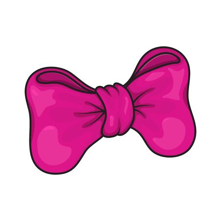 Pink bow knot isolated on white. Single bow gift knot of ribbon in cartoon style design. Classical decorative element Template for greeting card, sale promo or gift. のイラスト素材