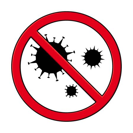Coronavirus silhouette Icon with Red Prohibit Sign, 2019-nCoV Novel Coronavirus Bacterium. No Infection and Stop Coronavirus Concepts. Dangerous Coronavirusのイラスト素材