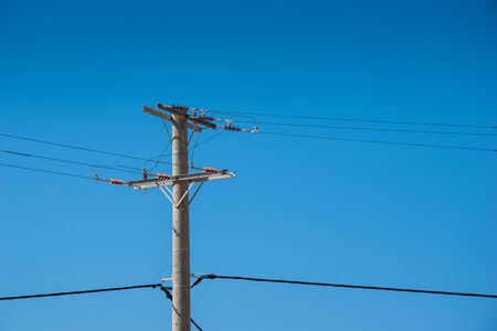 High voltage tower.  electricity wire supply. electrical industry transmission technology against...