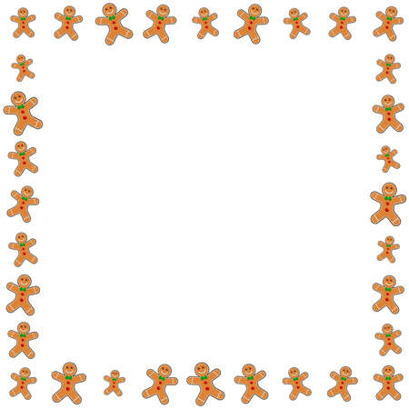 Christmas frame with gingerbread man. Xmas border with cartoon smiling cookies. Vector pattern with copy space. Blank background with holiday character.のイラスト素材