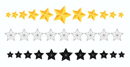 Star divider set. Christmas symbol border collection. Golden, black,outline design isolated on  white background. Vector xmas header or page separate element.のイラスト素材