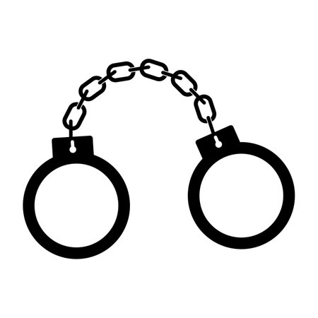 Handcuffs silhouette icon. Arrest simple symbol.  Vector black shape isolated on white background. Crime punishment pictogram design.のイラスト素材