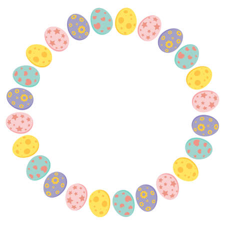 Easter egg circle frame in pastel colors. Holiday round border for greeting card design with text space. Vector illustration isolated on white background.のイラスト素材