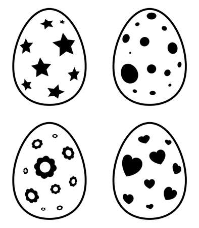 Easter egg outline set. Collection of spring holiday symbols. Line art vector illustration isolated on white.のイラスト素材