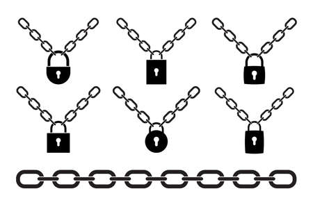 Padlock and metal chain icon setのイラスト素材