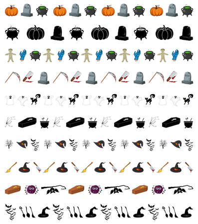 Grave Pumpkin divider and more. Halloween border set. Simple vector design with spooky symbol. Horror holiday document template for your design.のイラスト素材