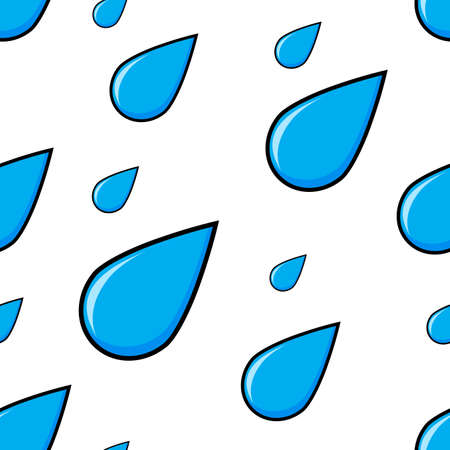 Rain falling. Autumn weather cartoon blue water dripping. Vector pattern isolated on white...
