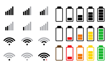 Phone signal and battery indicator icon. Smartphone interface settings. Vector illustration isolated on white.のイラスト素材