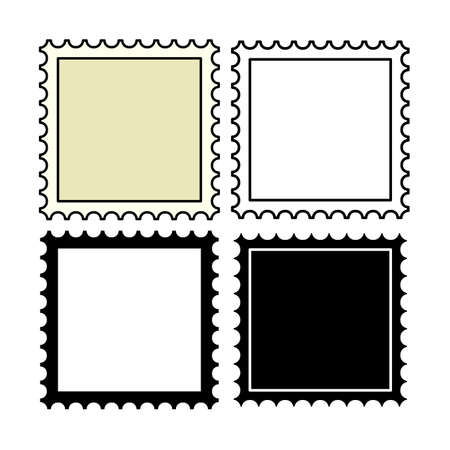 Blank postage stamp set. Outline, silhouette and yellow color postmark.  Vector illustration isolated on white.のイラスト素材