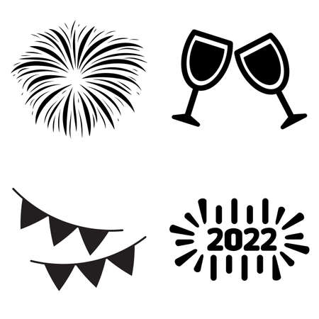 new year icon set. Outline and silhouette symbol collection.のイラスト素材