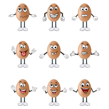 Cute cartoon Eggs with different facial expressions isolated on whiteのイラスト素材
