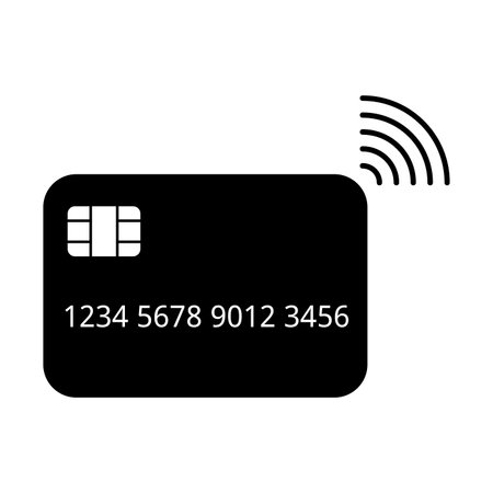 Contactless card icon and credit card symbol. Cashless purchases design. Vector black illustration isolated on whiteのイラスト素材