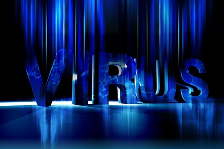 Global Virus - Cool Blue Dark Global Virus Theme Illustration. Cool Motion Blur Glowing Lights Fading Letters. Horizontal Design.の写真素材