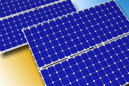 Solar Technology Theme. Photovoltaic Solar Panels. Horizontal Illustration. 3D Rendered Graphic.