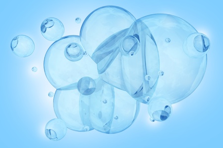 Cool Blue Bubbles Backlite - Baby Blue Air Bubbles Background. 3D Render Illustration.の写真素材