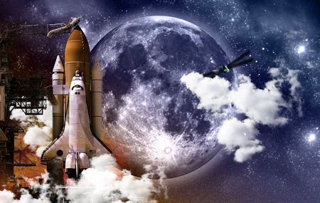 Mission Space - Space, Science Theme with Space Shuttle and Huge Moon.