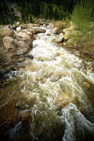 Seasonal Mountains Spring Stream. Colorado USA. Vertical Photo.の写真素材
