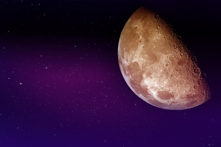 Our Moon - Real Moon Photo Mixed with Cool Night Sky Illustration. Purple-Violet Night Sky Illustrationの写真素材