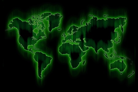 Green Glowing World Map. Hi-Tech Motion Blur Green Map.の写真素材