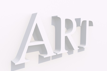 Art Word 3D White on White Wall. 3D Render Illustration.の写真素材
