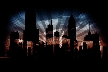 Dark Urban Background - Dark Cityscape with Rays. Grunge Background.の写真素材