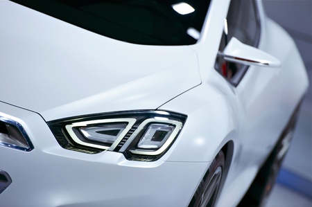 White Concept Car with LED Headlights. Future of Transportation. Cars Photo Collection.のeditorial素材