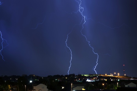 Electric Storm Above the City  Night Stormy Sky  Severe Weather Photo Collection の写真素材
