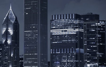 Chicago Skyscrapers After Dark. Downtown Chicago, Illinois, U.S.A.のeditorial素材