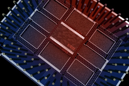 Quantum Compute Illustration  Abstract Quantum Processor Theme  3D Rendered Model of the Processor  Superconducting Chip  Technology Illustrations Collection  Top View の写真素材