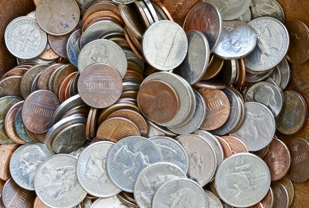 American Dollar Coins Background  Old Rustic American Coins Horizontal Closeup Photography の写真素材