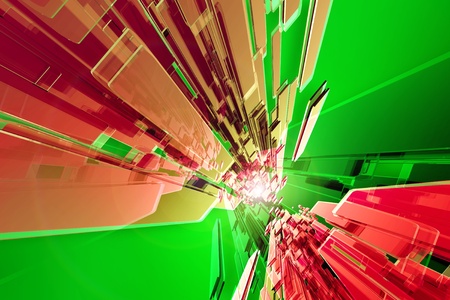 Red-Green Tech. Abstract 3D Rendered Red-Green Glass Objects Background. Streaming Media Abstract Design.の写真素材