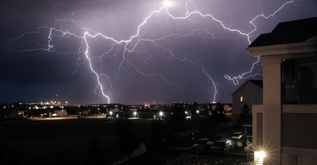 Extreme Lightning Storm - Thunderstorm. Summer Storm in Colorado, USA. Nigh Sky with Many...
