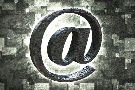 Grungy At Sign - Grunge Dirty Green Blocks Background. E-Mail Sign. 3D Render Illustration.の写真素材