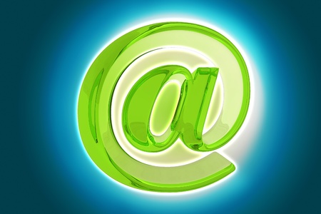 Glossy Green At Symbol - 3D Render  Dark Blue Background