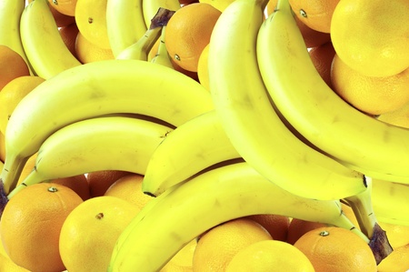 Fresh Tropical Fruits Background  Bananas and Oranges の写真素材